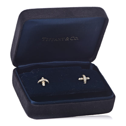 Tiffany 18K Yellow Gold Diamond Cross Stitch X Stud Earrings 5 of 5