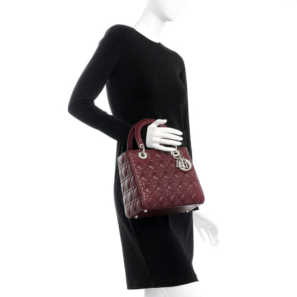 Christian Dior Lambskin Cannage Medium Lady Dior Burgundy 3 of 8