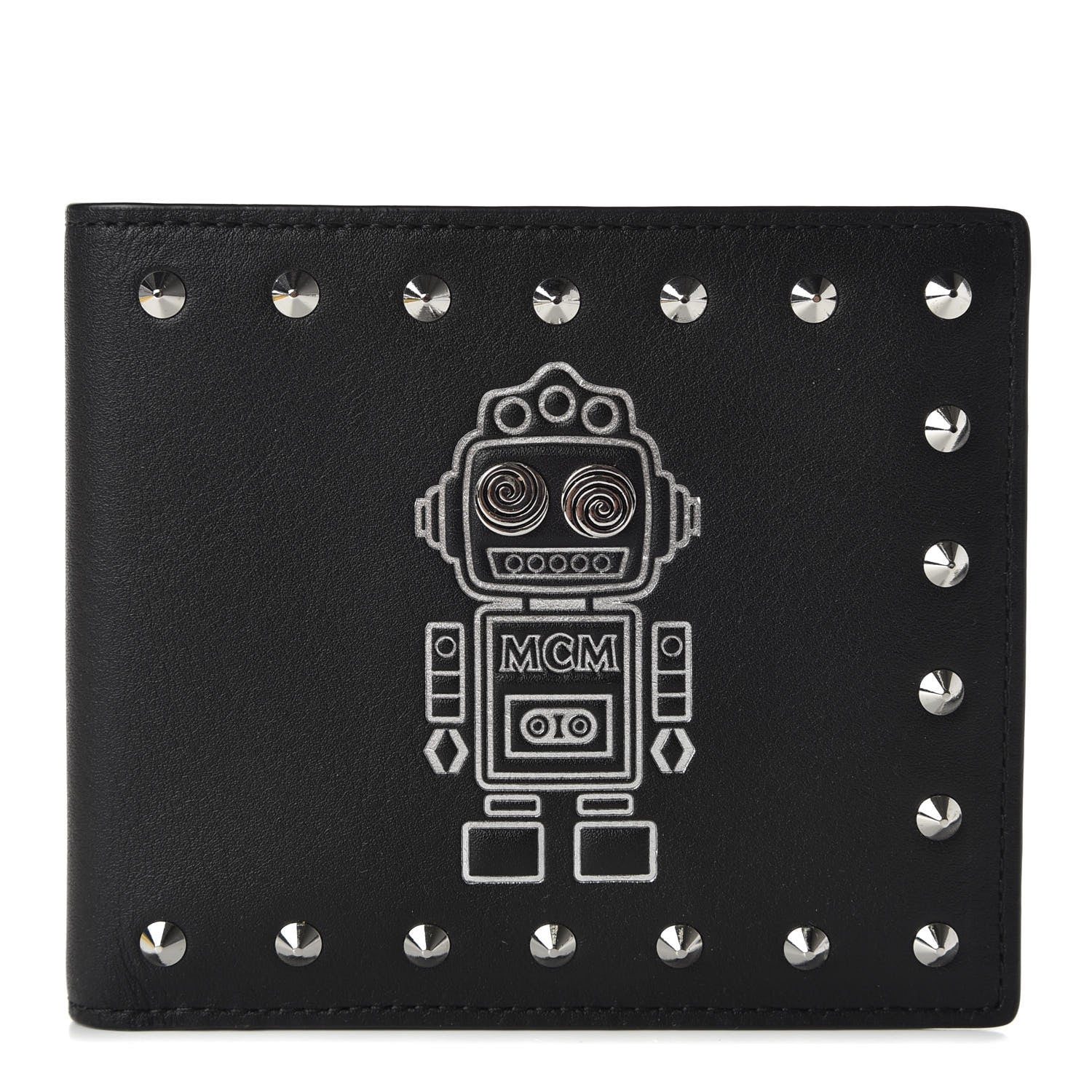MCM Calfskin Studded Robot Bi-Fold Wallet Black 1 of 8