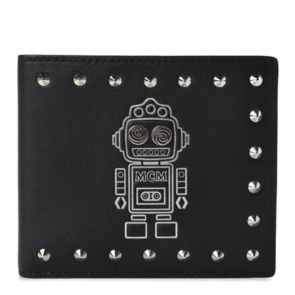 MCM Calfskin Studded Robot Bi-Fold Wallet Black 1 of 8