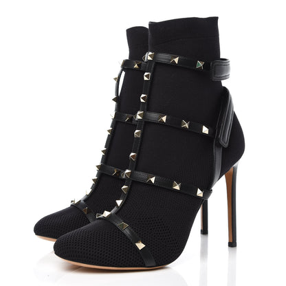 Valentino Garavani Knit Nappa Rockstud Bodytech 105mm Ankle Boots 41 Black 3 of 7