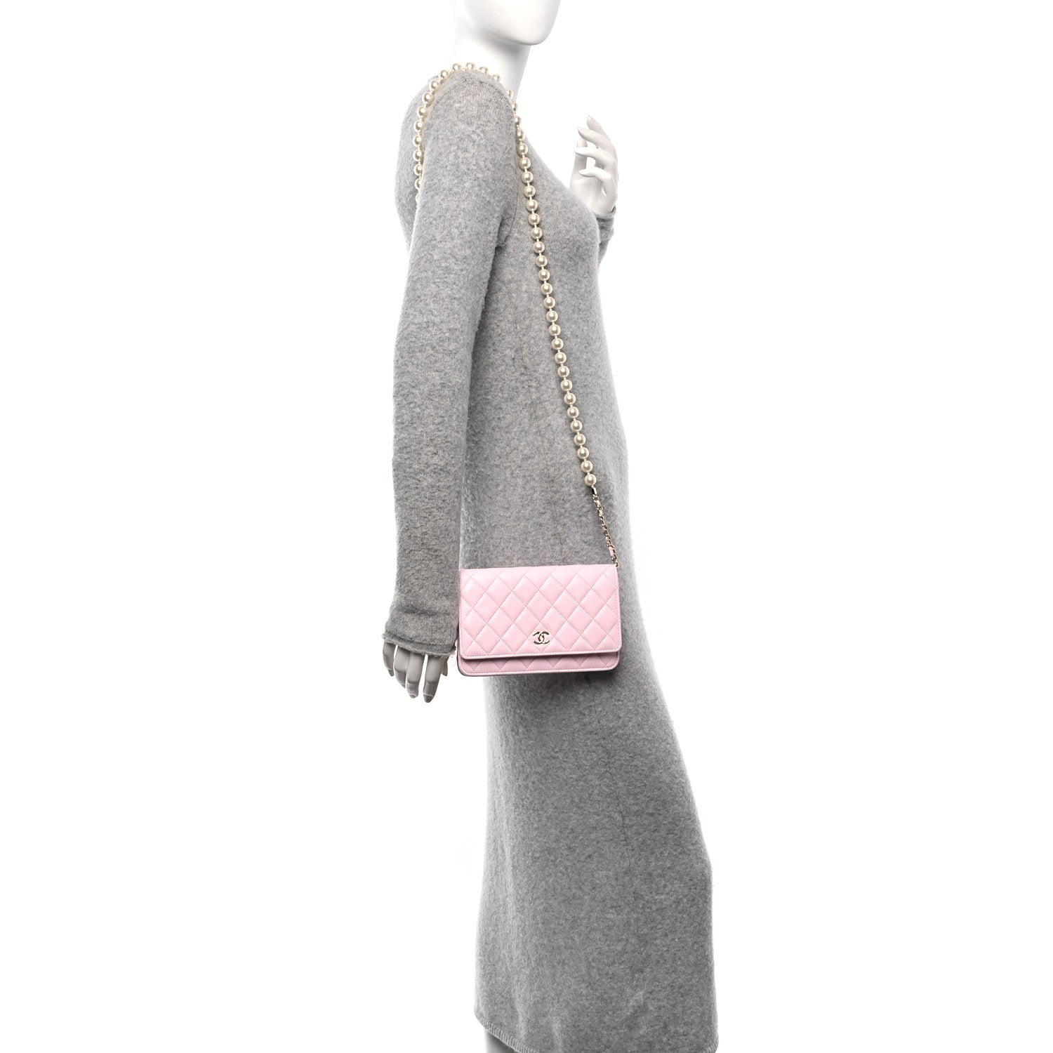 Chanel Lambskin Quilted Pearl Wallet On Chain WOC Pink Pink 2 of 12