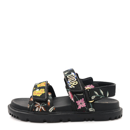 Christian Dior Technical Fabric Petites Fleurs Print Dioract Sandals 36.5 Black Multicolor 1 of 9