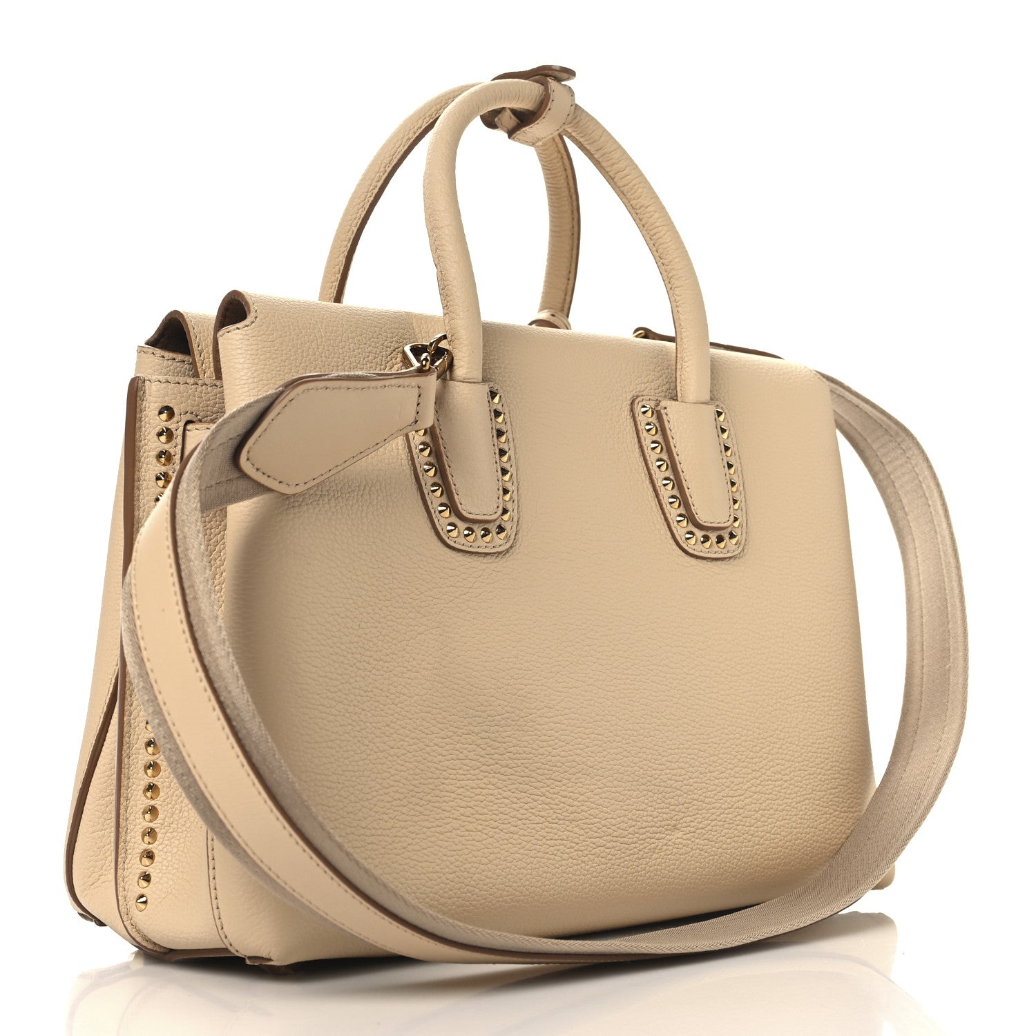 MCM Grained Calfskin Studded Medium Milla Tote Beige 3 of 14