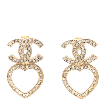 Chanel Crystal CC Heart Drop Earrings Gold 1 of 5