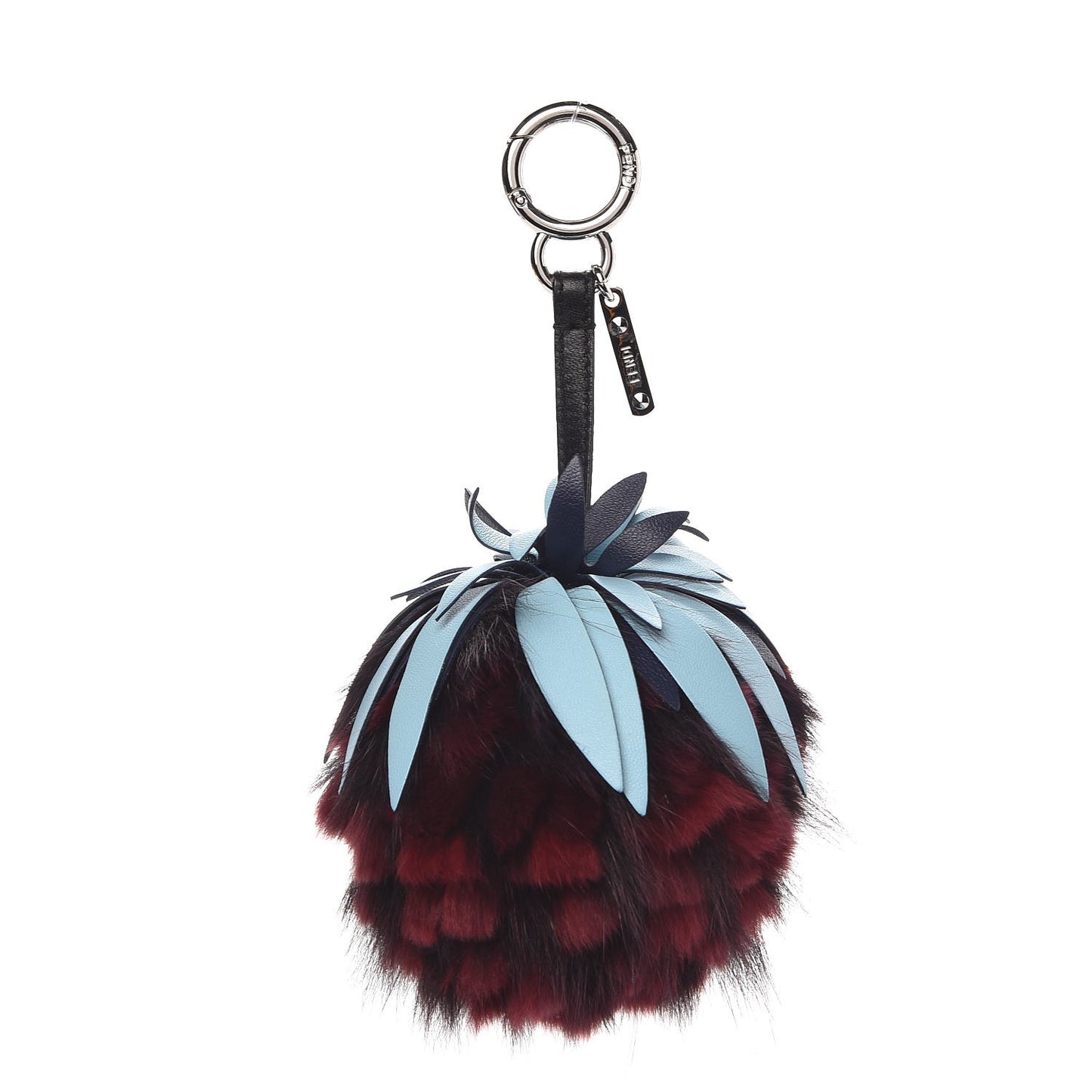 Fox Rabbit Fur Nappa Pineapple Bag Charm Bordeaux Turchese Pallido Multicolor