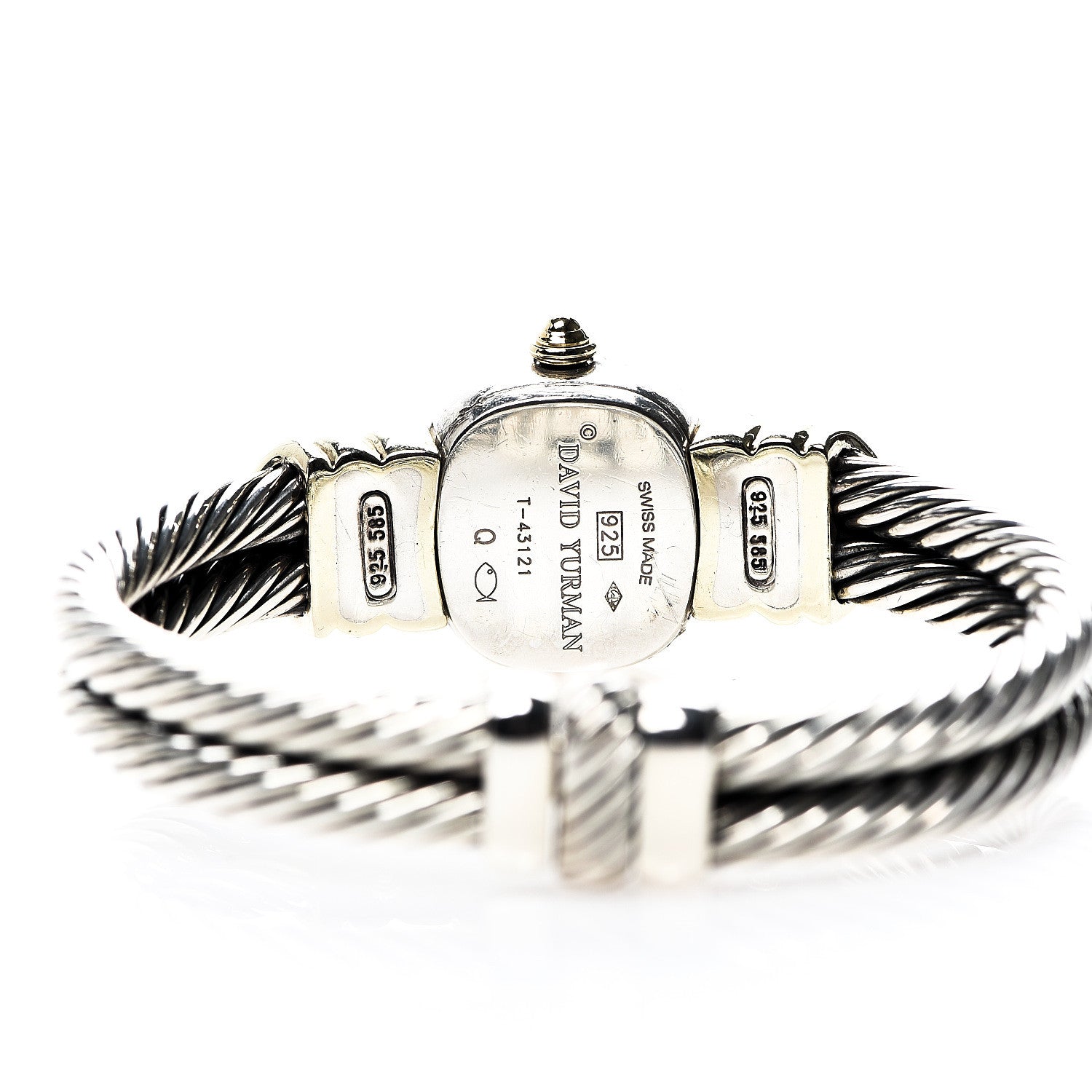 David Yurman Sterling Silver 14K Yellow Gold Mother of Pearl Iolite 21mm Classic Cable Quartz Watch 4 of 6