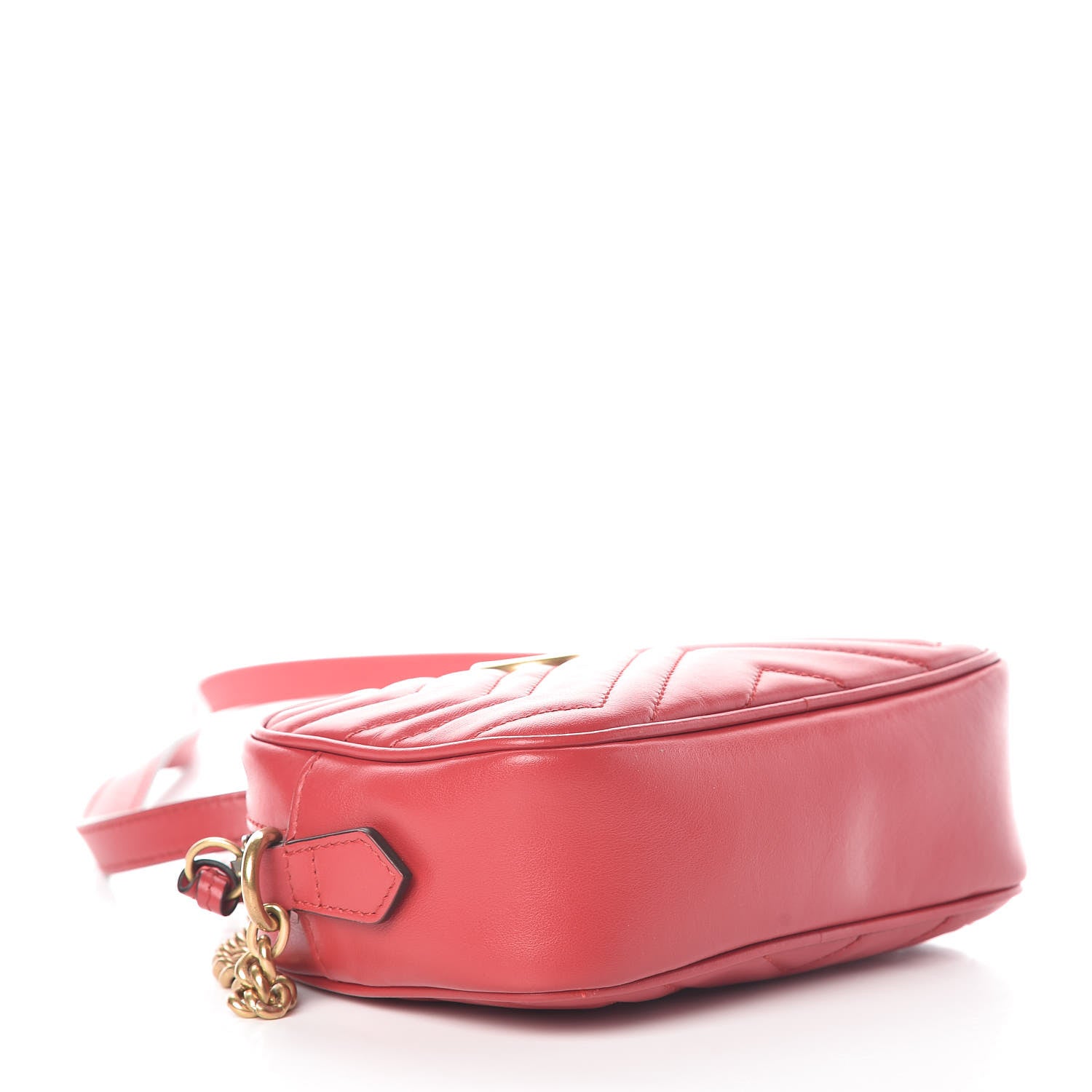 Gucci Calfskin Matelasse Mini GG Marmont Chain Shoulder Bag Hibiscus Red 4 of 9