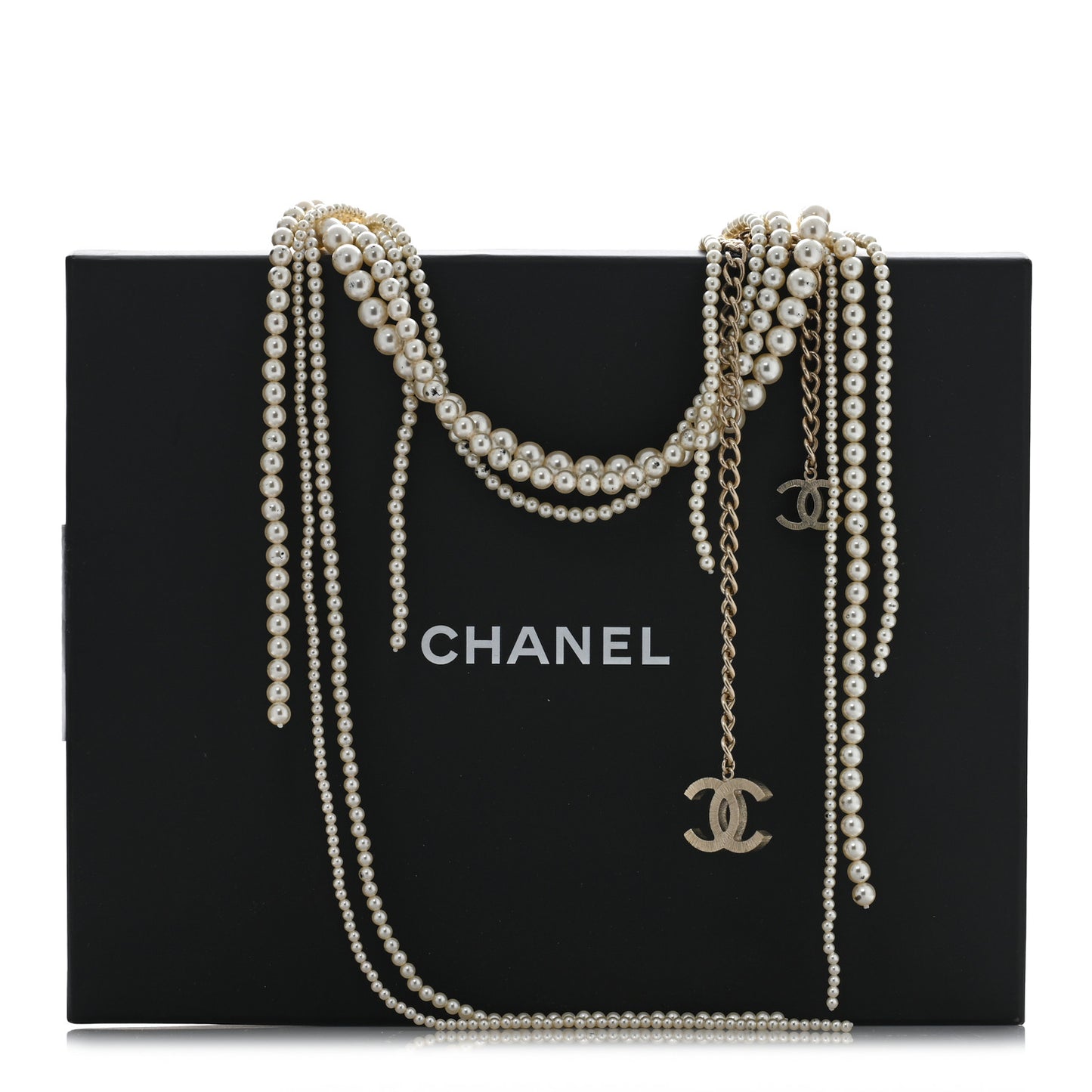 Pearl CC Multi Strand Long Necklace Gold