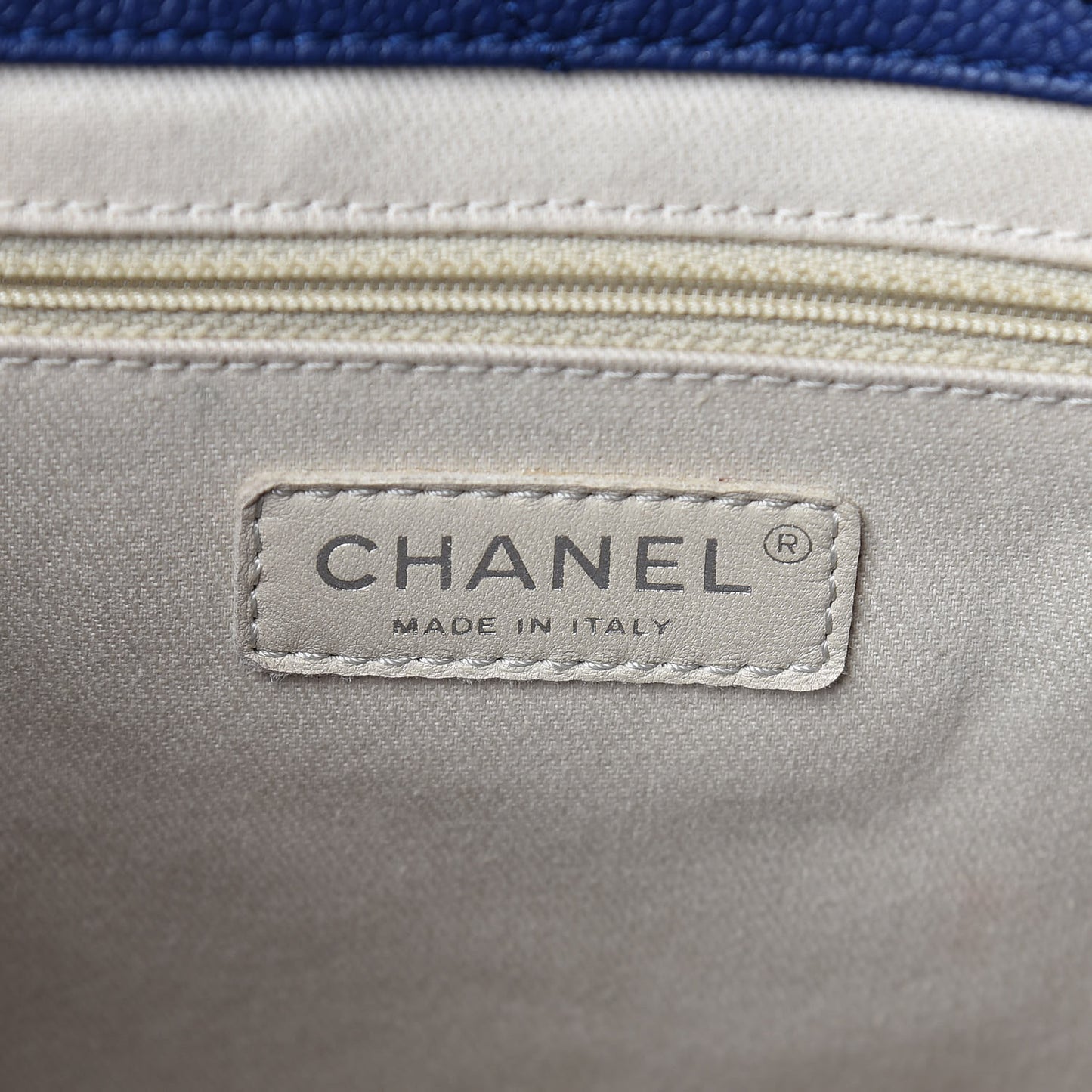Grained Calfskin Small CC Pocket Tote Blue