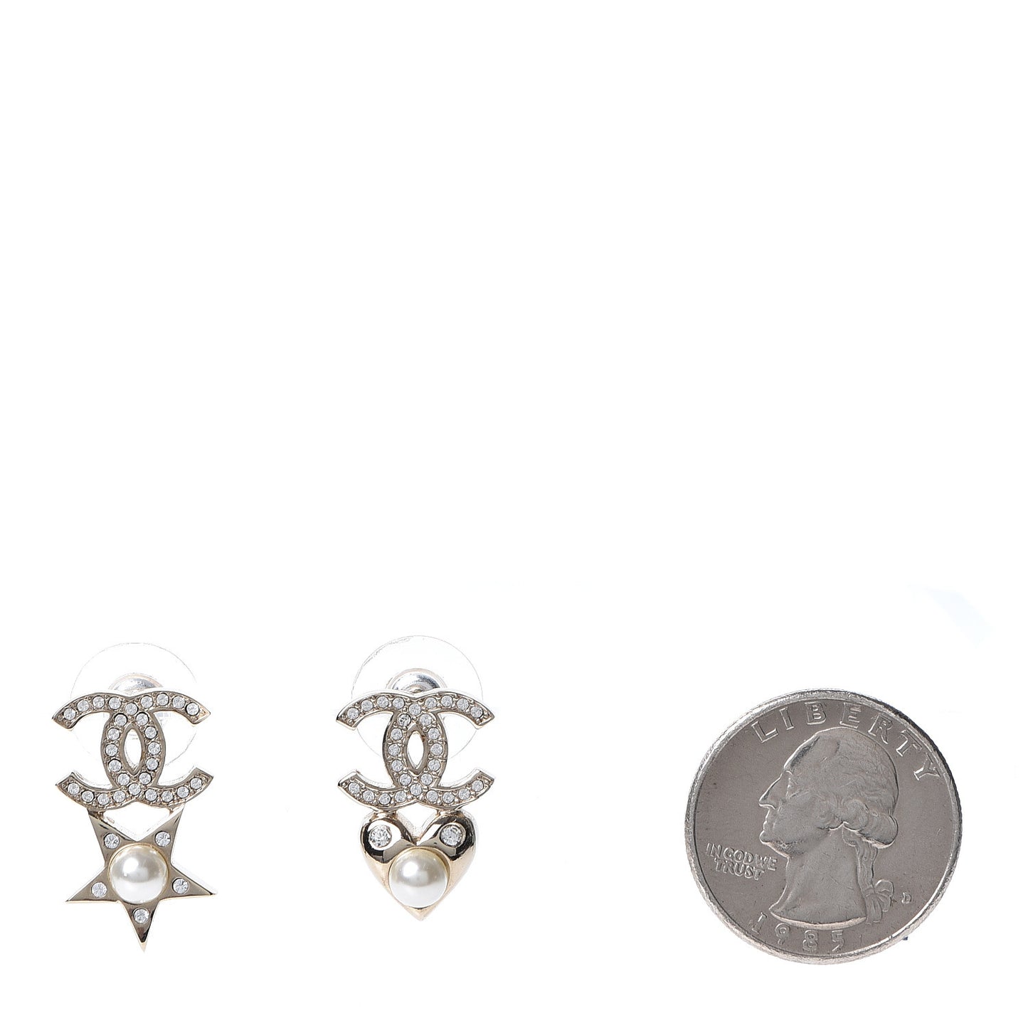 Crystal Pearl Charming Winter CC Star Heart Earrings Gold