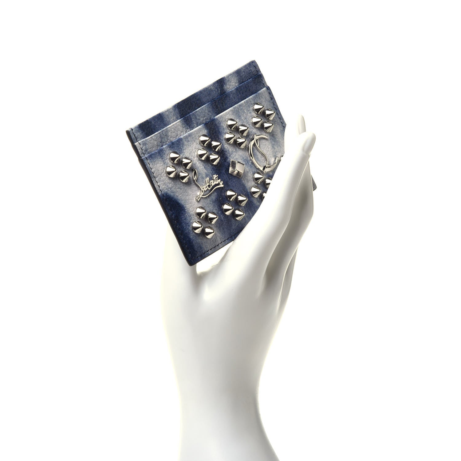 Christian Louboutin Calfskin Loubisky Studded Kios Card Holder Blue 2 of 8