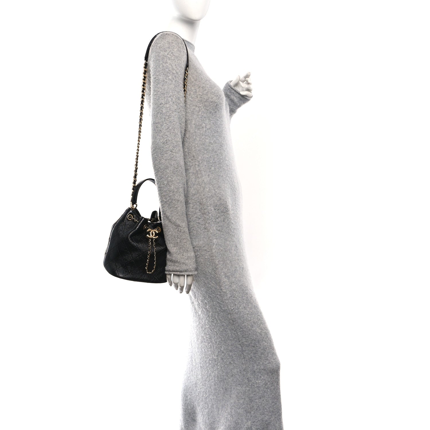 Chanel Shiny Lambskin Quilted Fashion Therapy Bucket Drawstring Bag Black 2 of 10