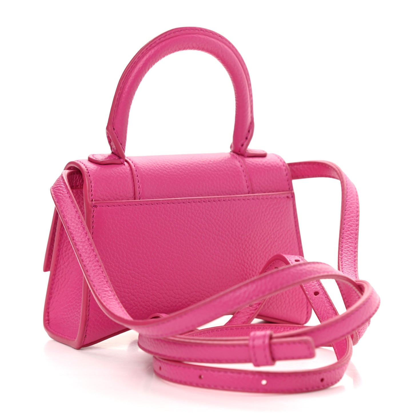 Grained Calfskin Tonal B Hourglass Top Handle Bag Mini Fuchsia
