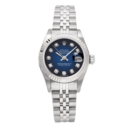 Rolex Stainless Steel 18K White Gold Diamond 26mm Oyster Perpetual Datejust Watch Blue Gradient 79174 1 of 6
