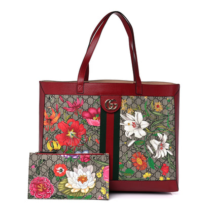 Gucci GG Supreme Monogram Flora Web Large Ophidia Tote Red 1 of 12