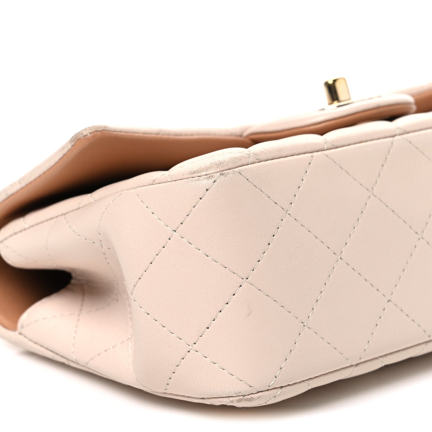 Lambskin Quilted Bi-Color Mini Top Handle Rectangular Flap Ecru Dark Beige