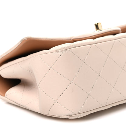 Chanel Lambskin Quilted Bi-Color Mini Top Handle Rectangular Flap Ecru Dark Beige 9 of 11
