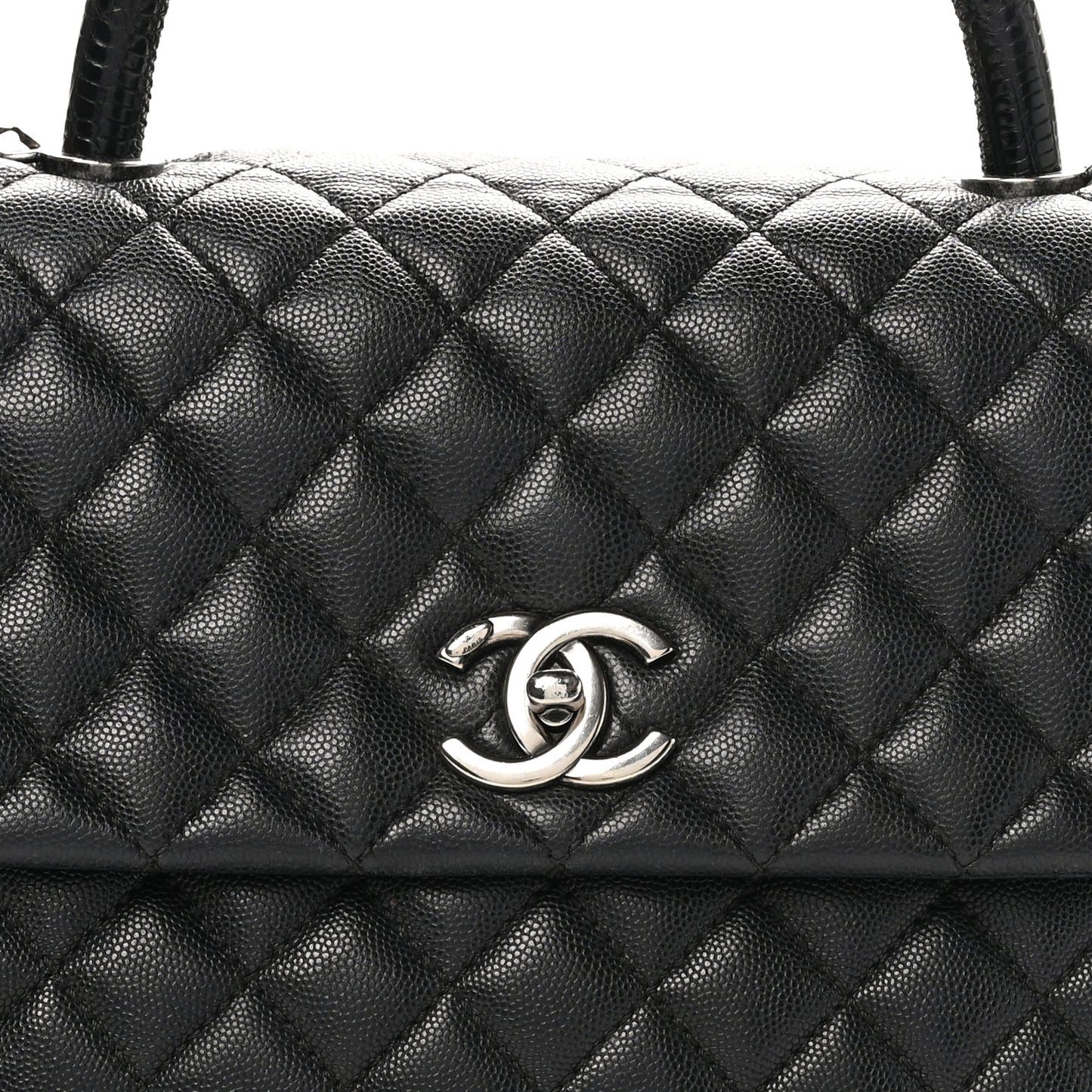 Caviar Lizard Quilted Medium Coco Handle Flap Black