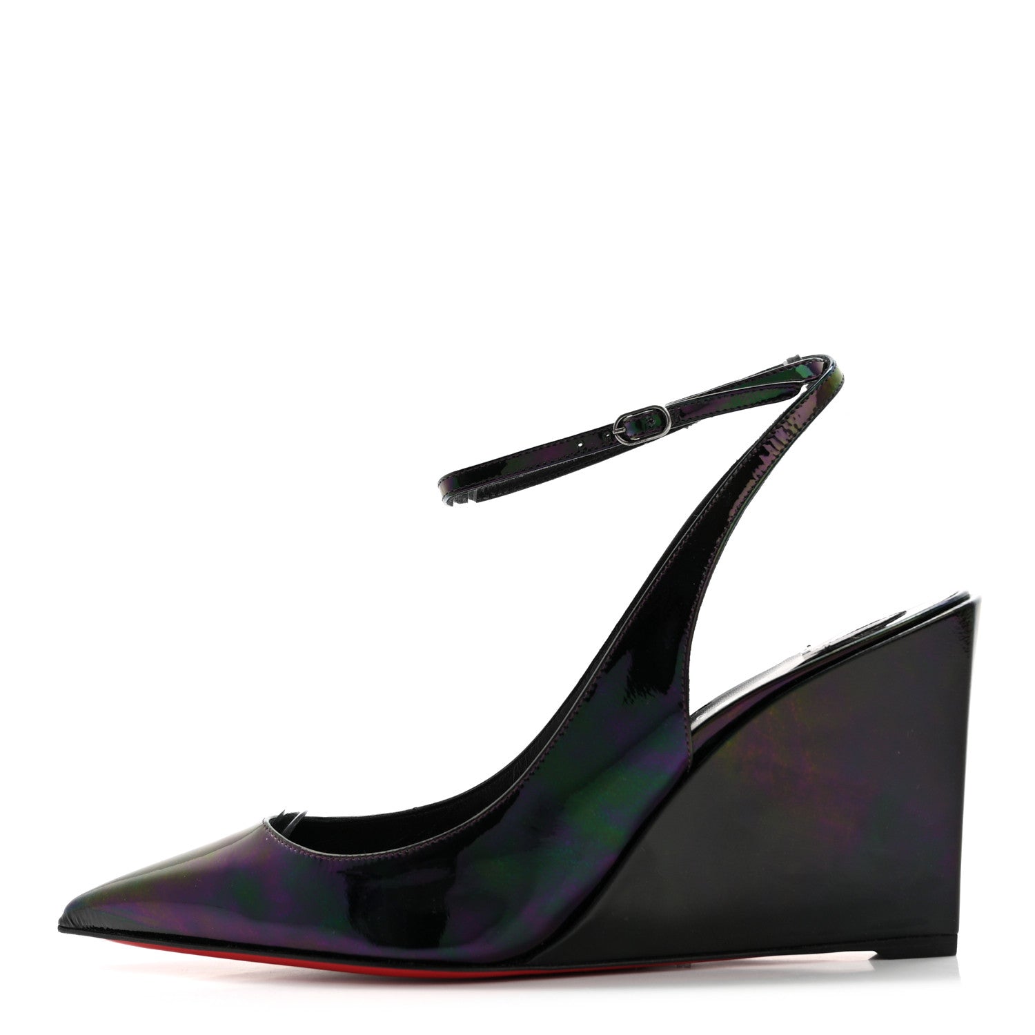 Christian Louboutin Patent Iridescent Sling Condorage 85 Wedge Pumps 38.5 Black 1 of 8