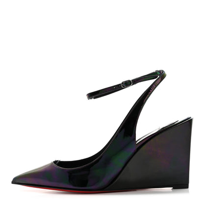 Christian Louboutin Patent Iridescent Sling Condorage 85 Wedge Pumps 38.5 Black 1 of 8