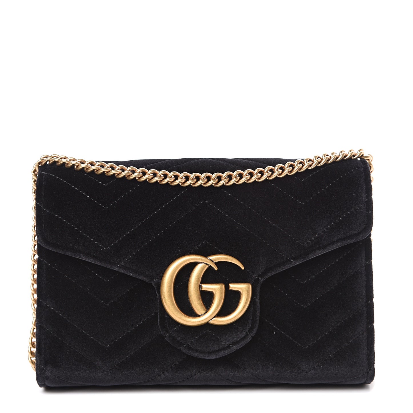 Velvet Matelasse GG Marmont Chain Wallet Black