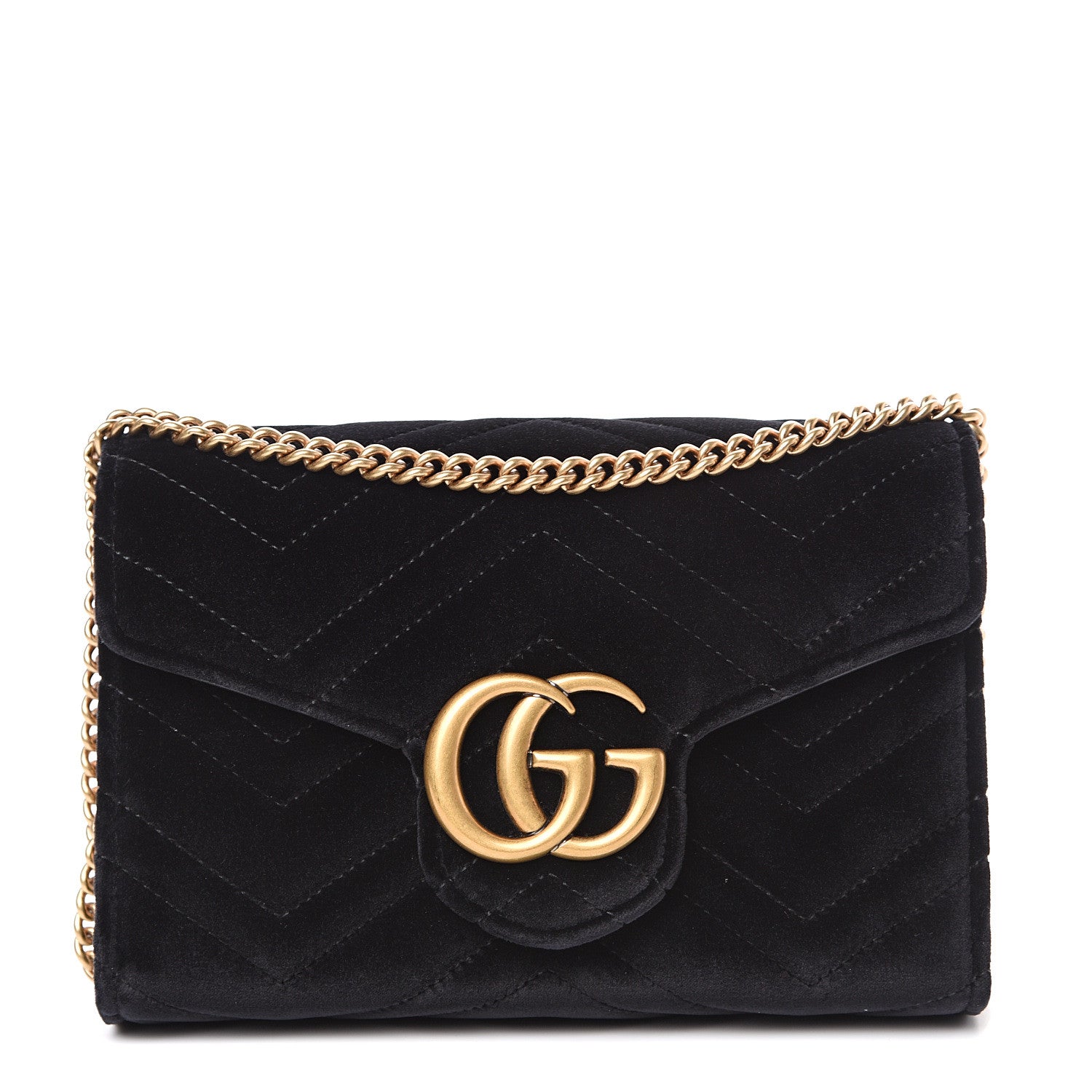 Gucci Velvet Matelasse GG Marmont Chain Wallet Black 1 of 10