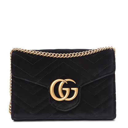 Gucci Velvet Matelasse GG Marmont Chain Wallet Black 1 of 10