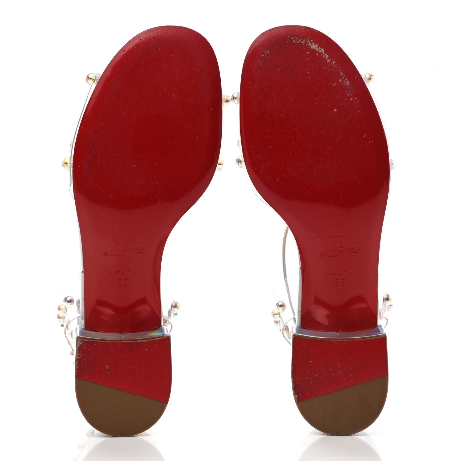Christian Louboutin Iridescent Patent PVC Faridaravie 25 Sandals 38 Silver 5 of 9
