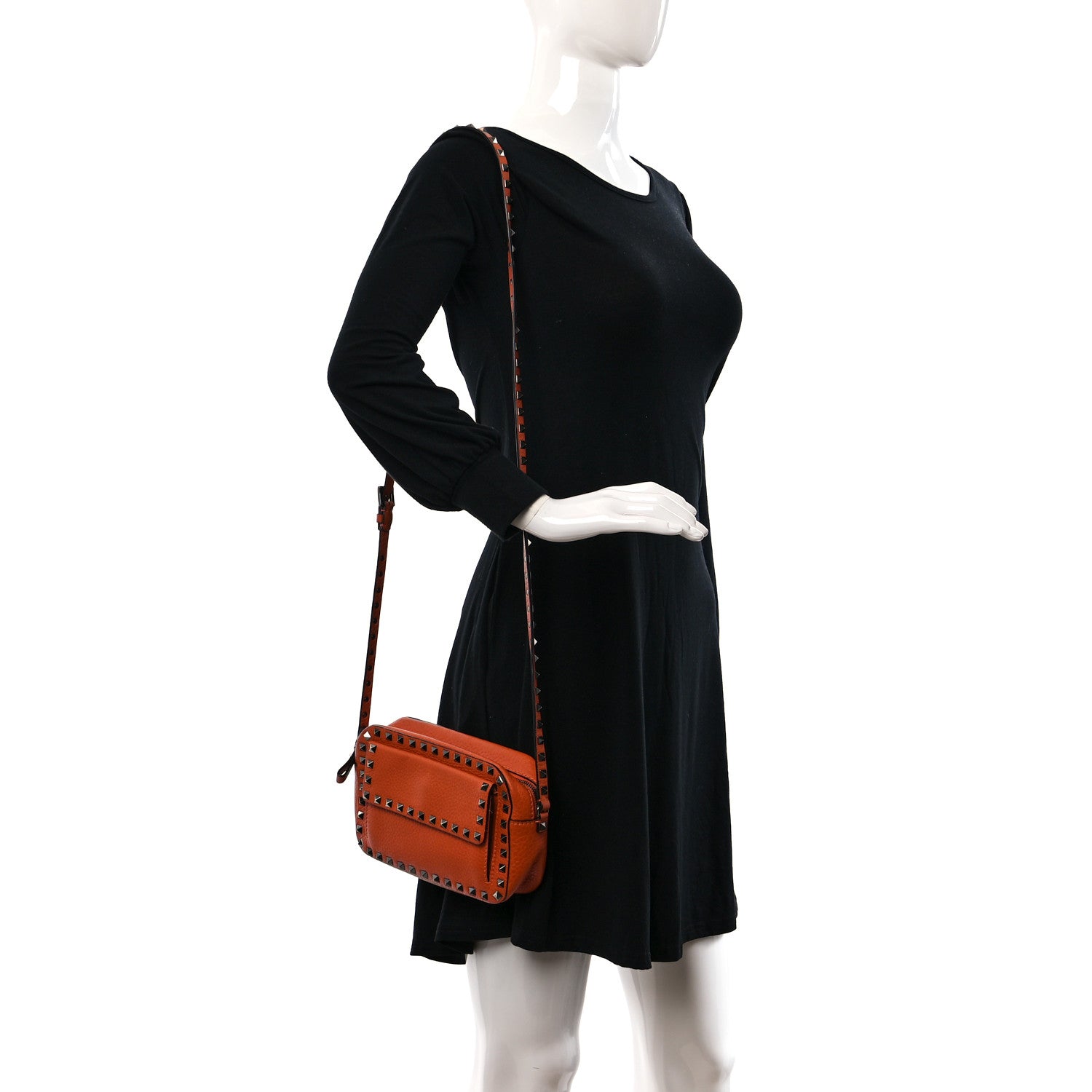 Valentino Garavani Grained Calfskin Small Rockstud Flap Pocket Camera Crossbody Bag Orange 2 of 9