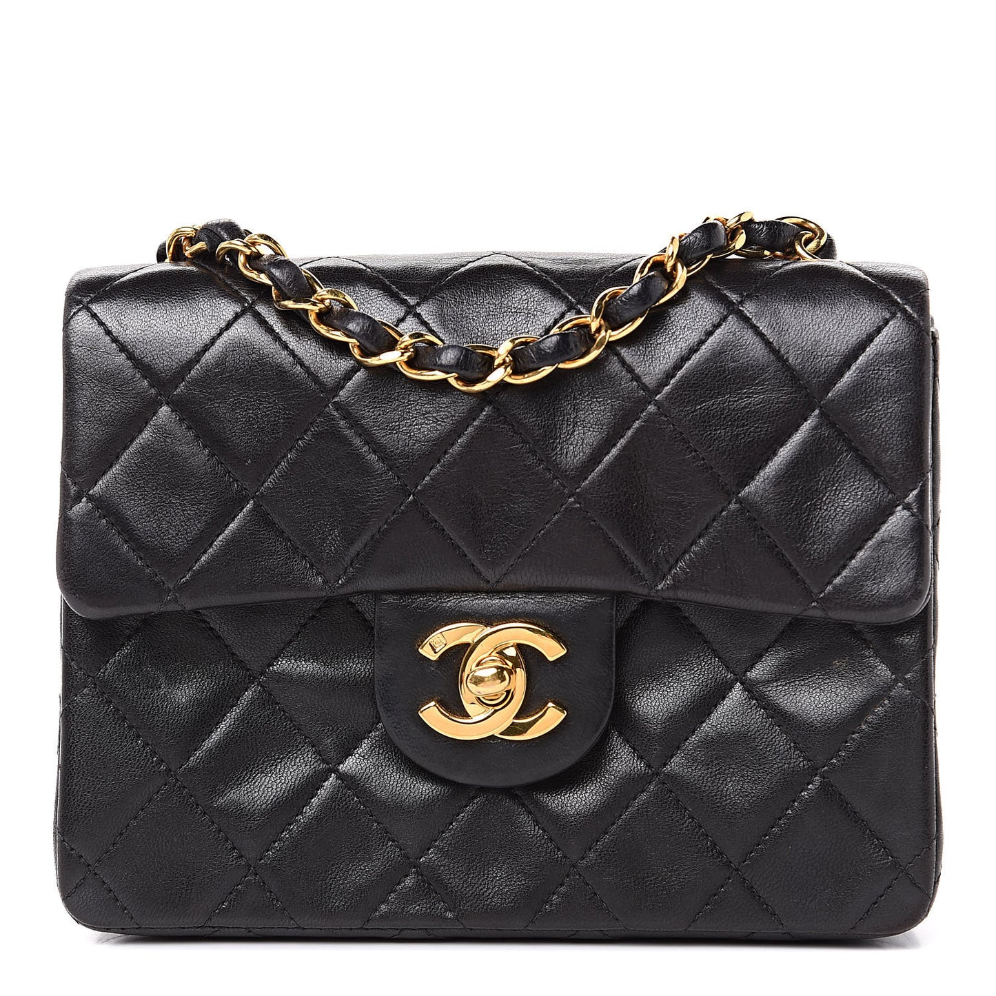 Lambskin Quilted Mini Square Flap Black