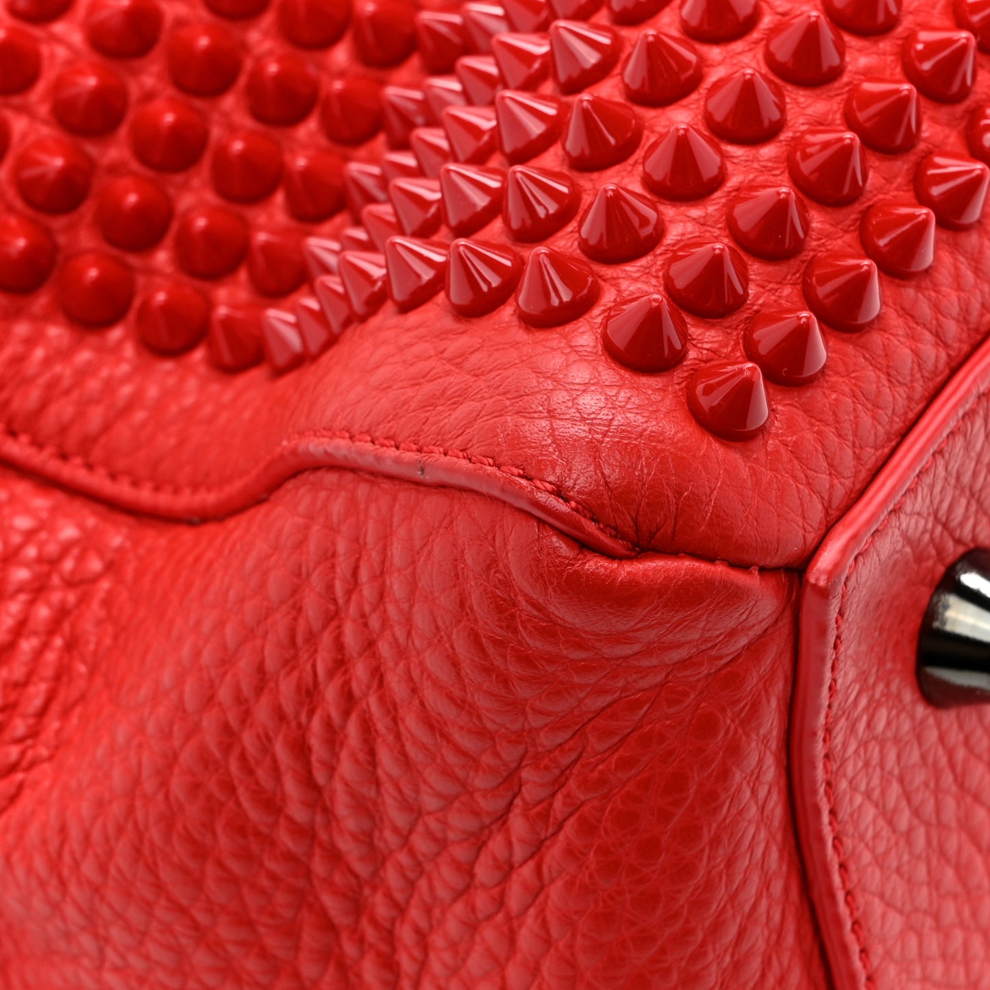 Grained Calfskin Studded Panettone Bowling Bag Rouge De Mars