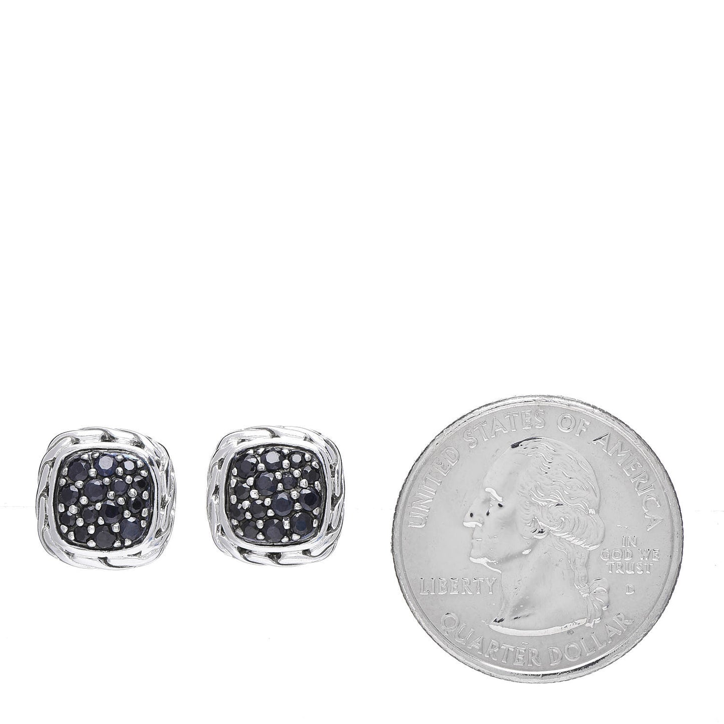 Sterling Silver Black Sapphire Kali Lava Classic Chain Square Earrings