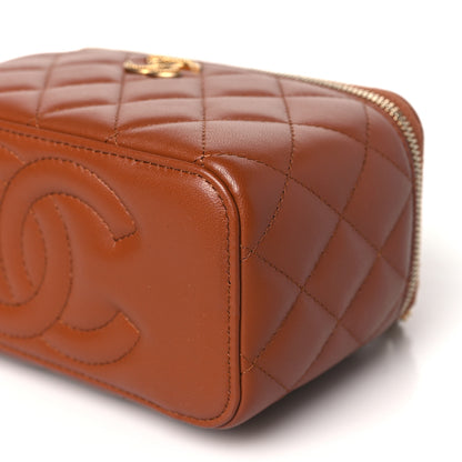 Chanel Lambskin Quilted Metal Twist Small Top Handle Vanity Case With Chain Brown 10 of 10
