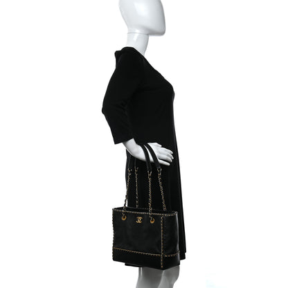 Chanel Calfskin Quilted Chain Lines Shopping Tote Black 2 of 11