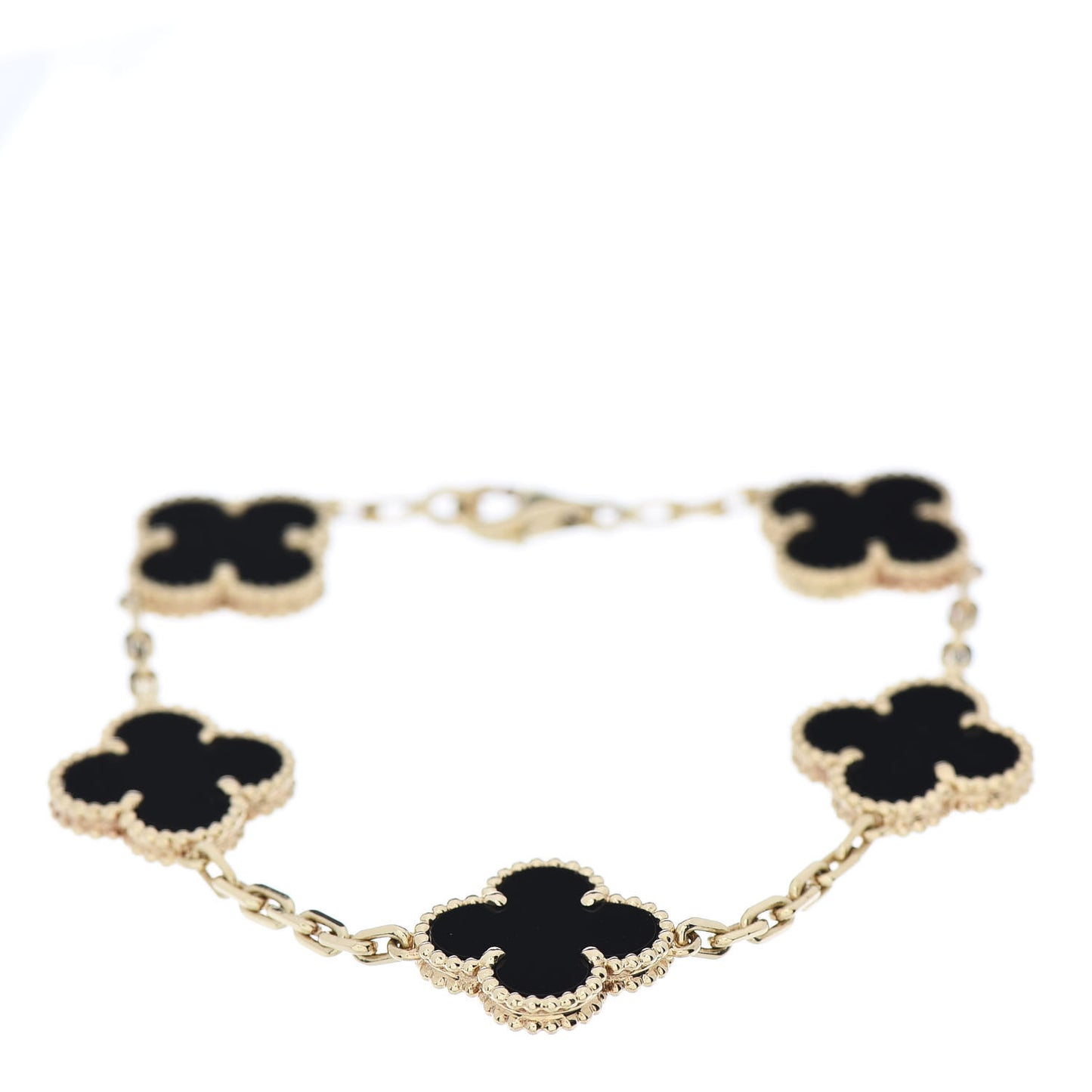 18K Yellow Gold Black Onyx 5 Motifs Vintage Alhambra Bracelet