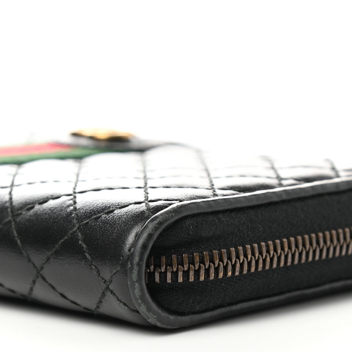 Calfskin Web Trapuntata GG Zip Around Wallet Black