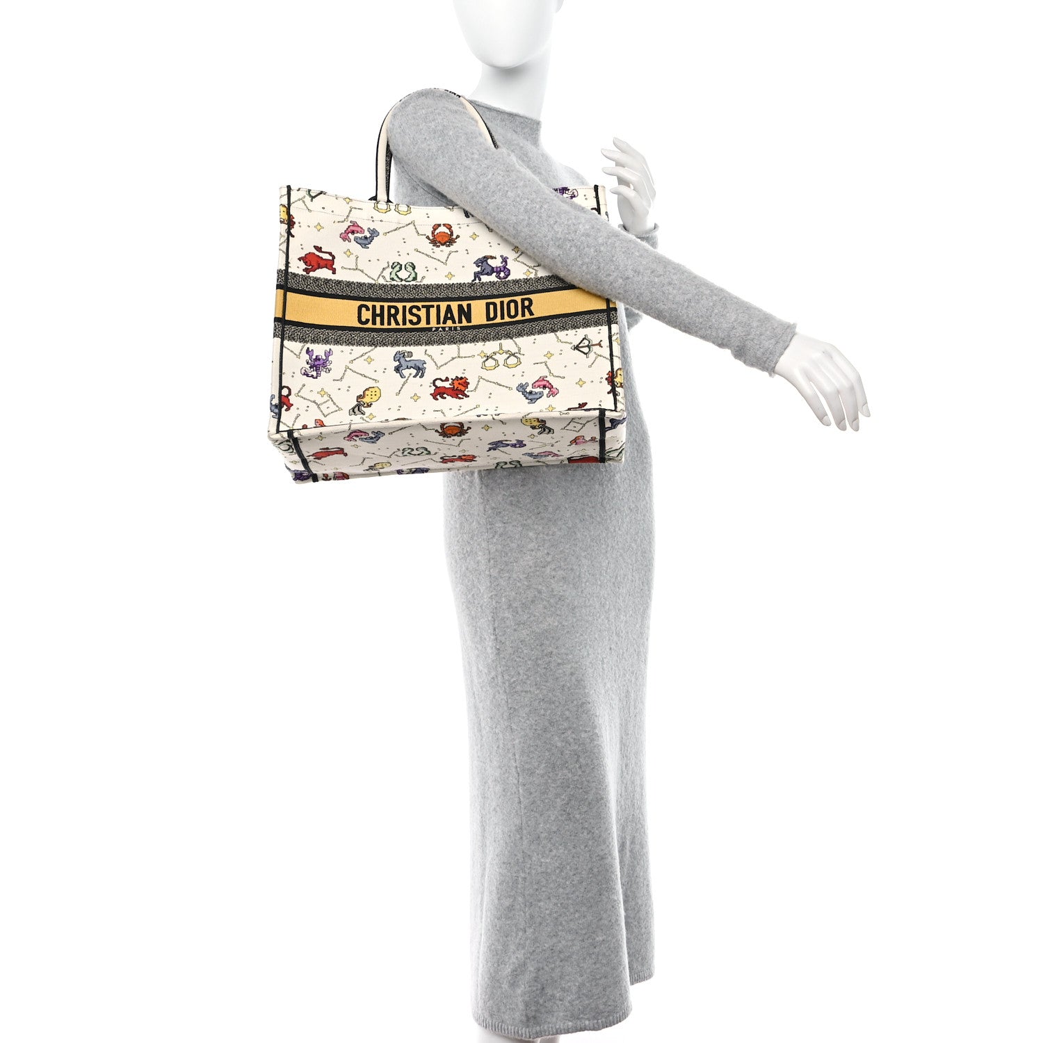 Christian Dior CHRISTIAN DIOR Canvas Embroidered Large Pixel Zodiac Book Tote Latte Multicolor 2 of 11