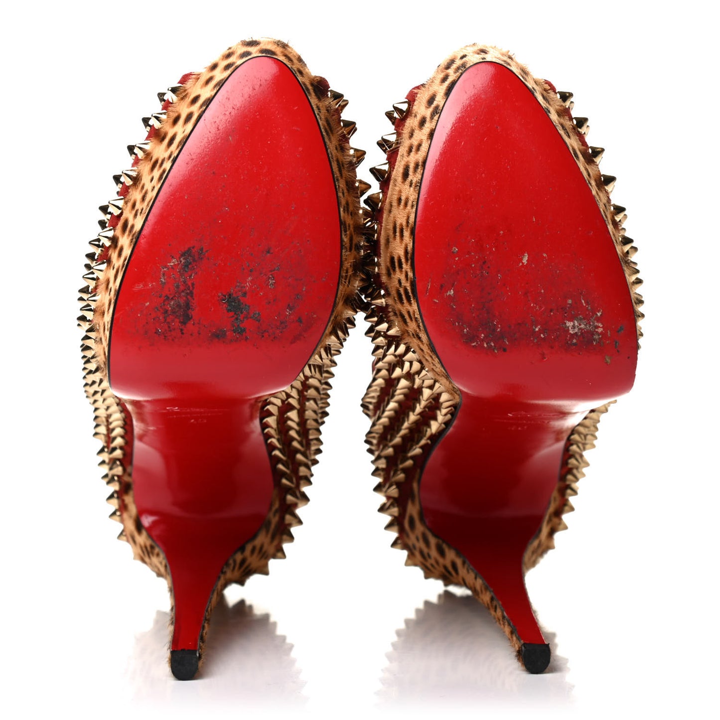Veau Velours Calf Hair Leopard Lady Peep Spikes 150 Pumps 40 Red