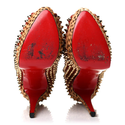 Christian Louboutin Veau Velours Calf Hair Leopard Lady Peep Spikes 150 Pumps 40 Red 5 of 9