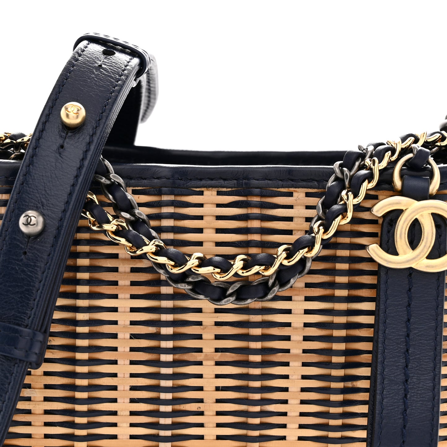 Rattan Calfskin Small Gabrielle Hobo Beige Navy
