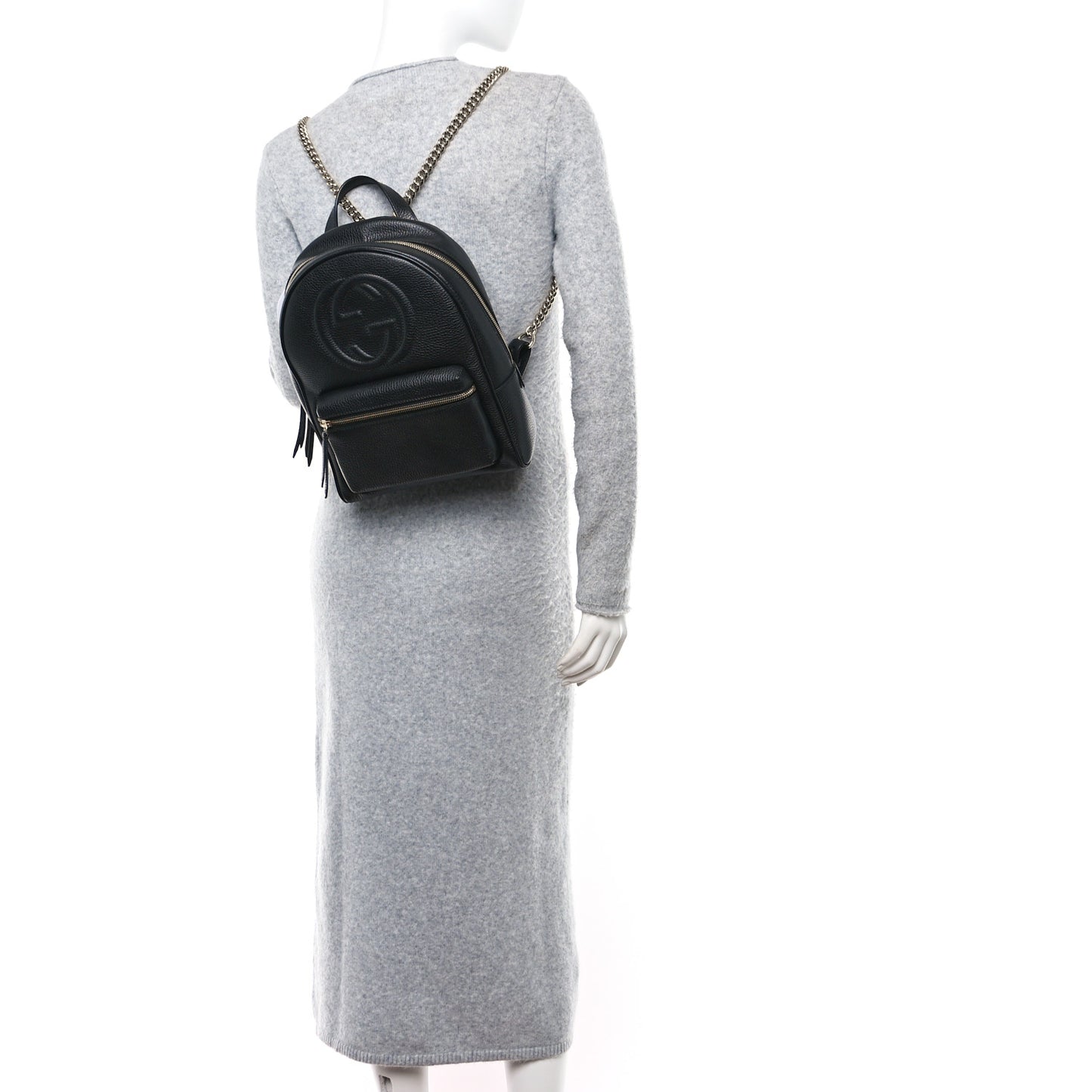 Pebbled Calfskin Soho Chain Backpack Black