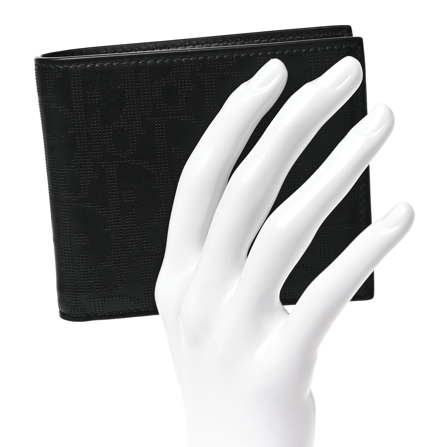 Calfskin Perforated Oblique Bi-Fold Do Galaxy Wallet Black