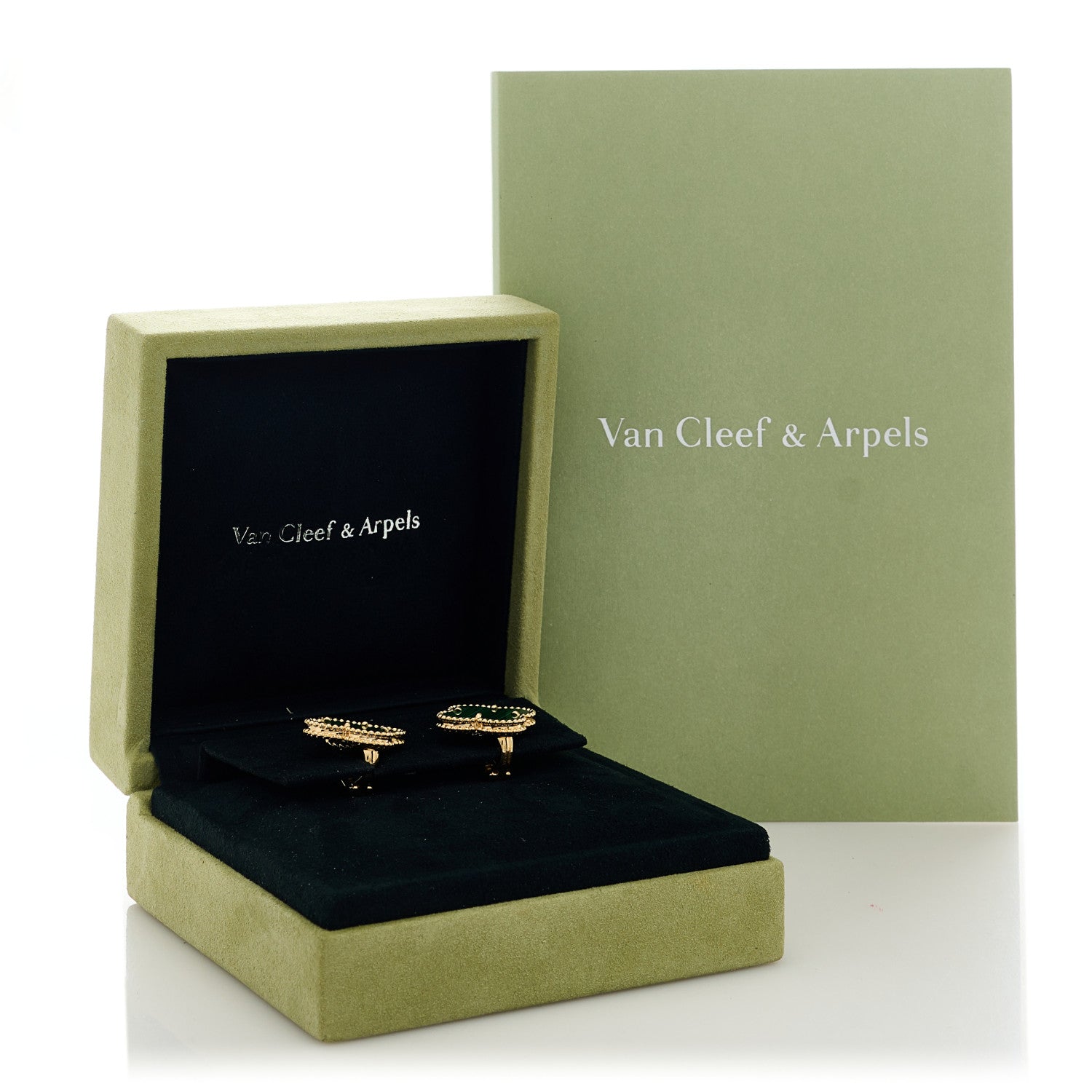 Van Cleef & Arpels 18K Yellow Gold Malachite Magic Alhambra Earrings 2 of 5