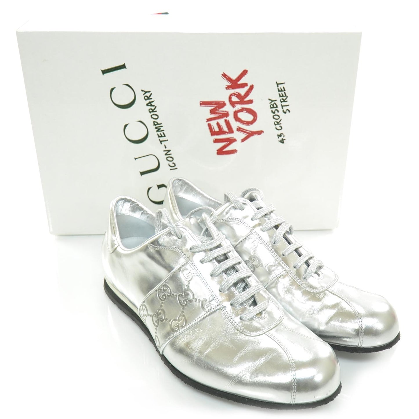 Mens Guccissima Sneakers 9 Metallic Silver