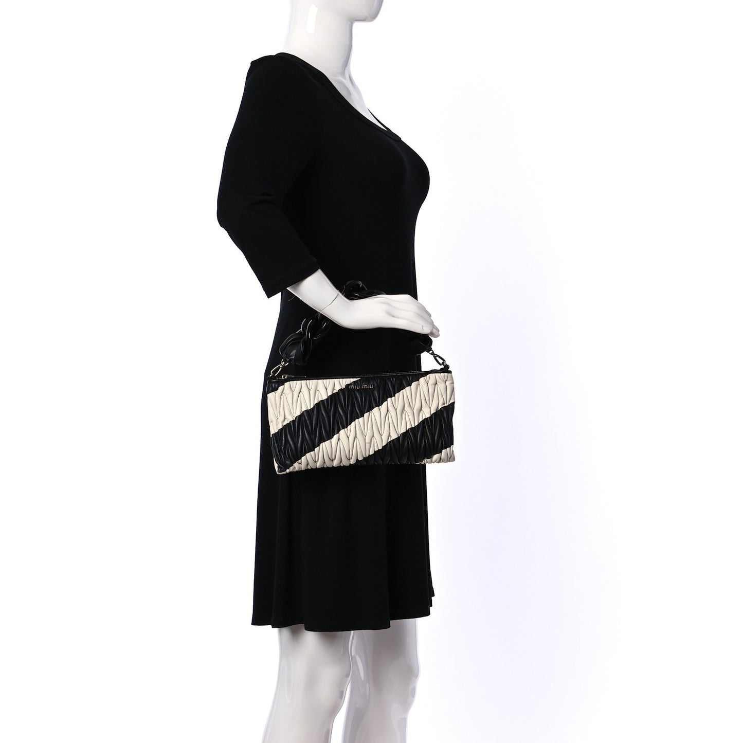 Nappa Matelasse Striped Shoulder Bag Black White