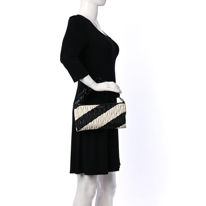 Miu Miu Nappa Matelasse Striped Shoulder Bag Black White 2 of 10