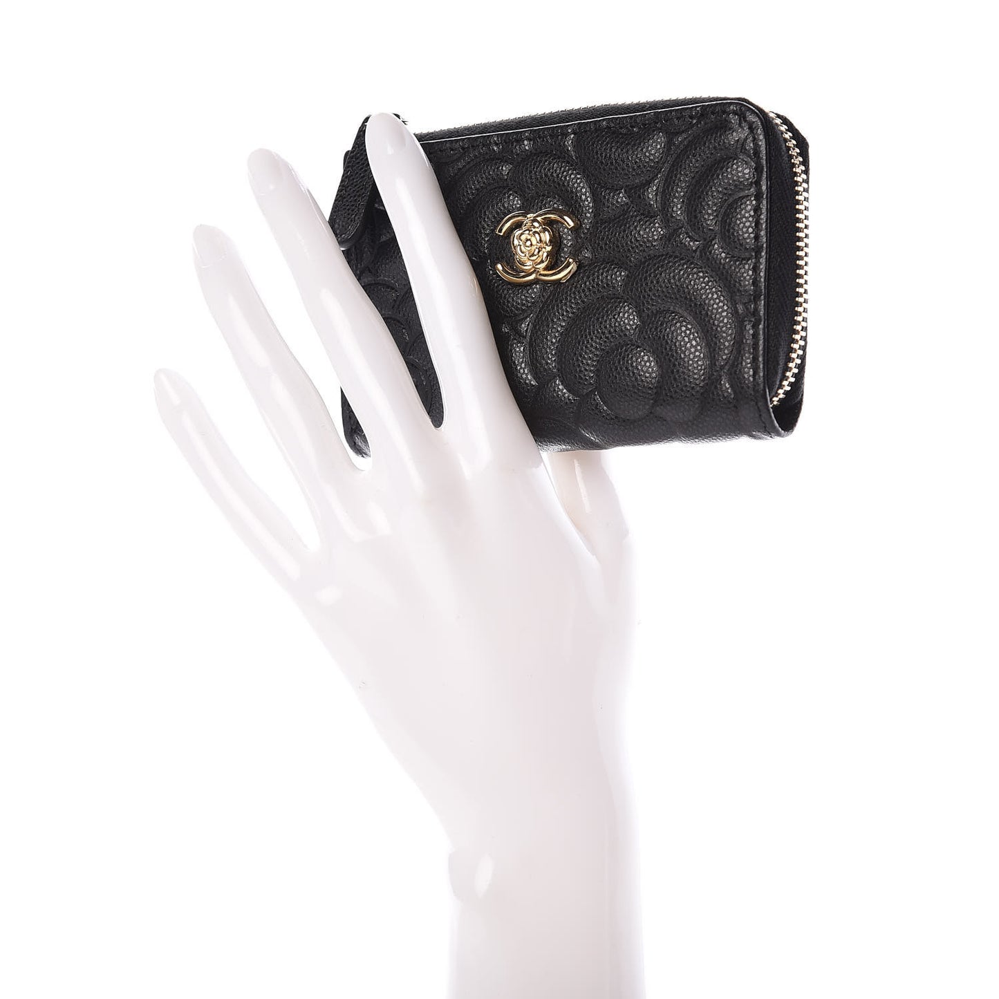 Caviar Camellia Embossed Key Holder Case Black
