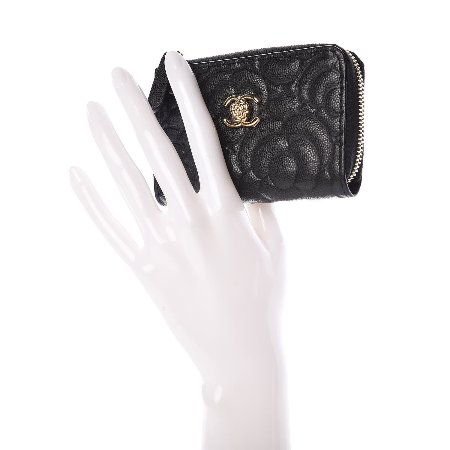 Chanel Caviar Camellia Embossed Key Holder Case Black 2 of 7