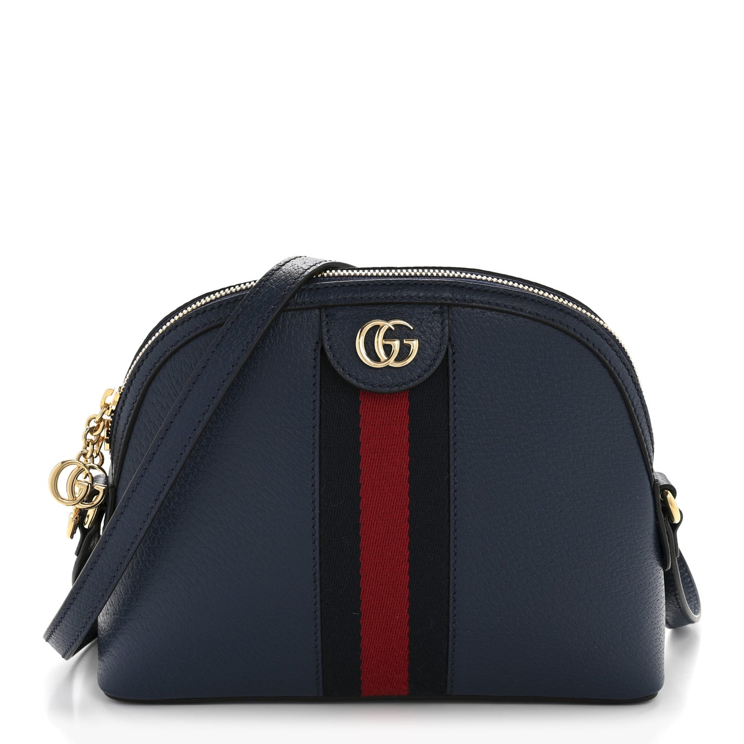 Textured Dollar Calfskin Web Small Ophidia Dome Shoulder Bag Blue Agata